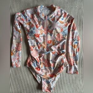 Coral Print Long Sleeve Swimsuit